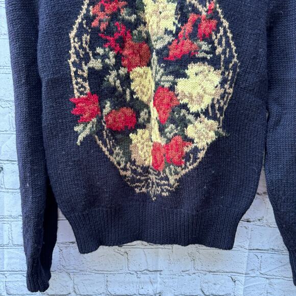 Vintage Sweater JH Collection 100% Wool Knit Fall Small Floral Black 1980s - Picture 4 of 7